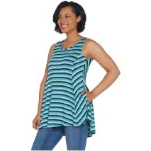 LOGO by Lori Goldstein Striped Knit Tank with Swing Hem Large - Picture 1 of 6